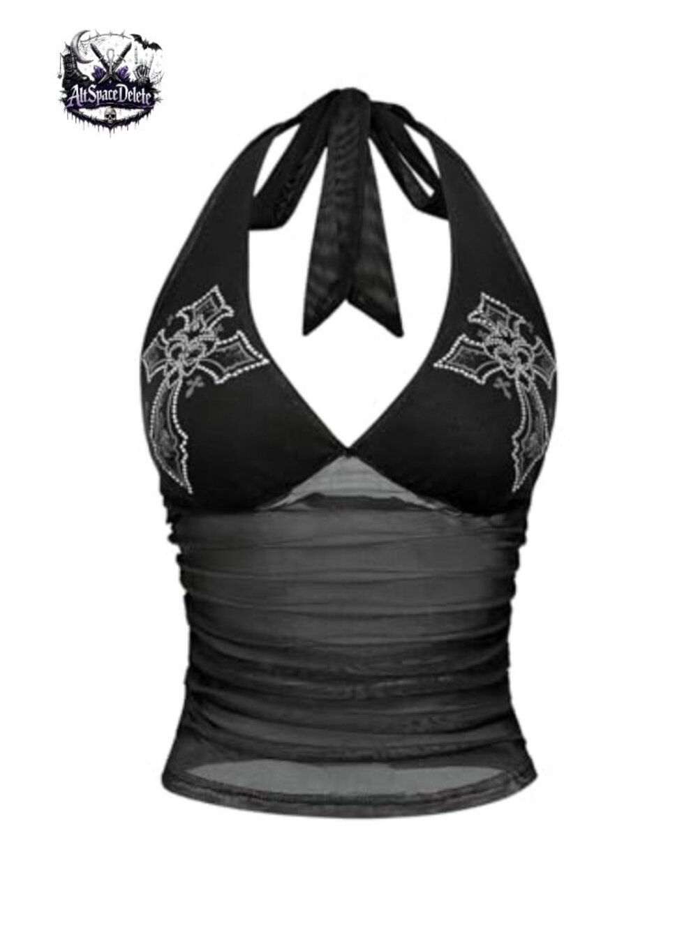 Mesh Halter Top with Spiderweb Print, Sheer Backless, Slim Fit, Rave Outfits